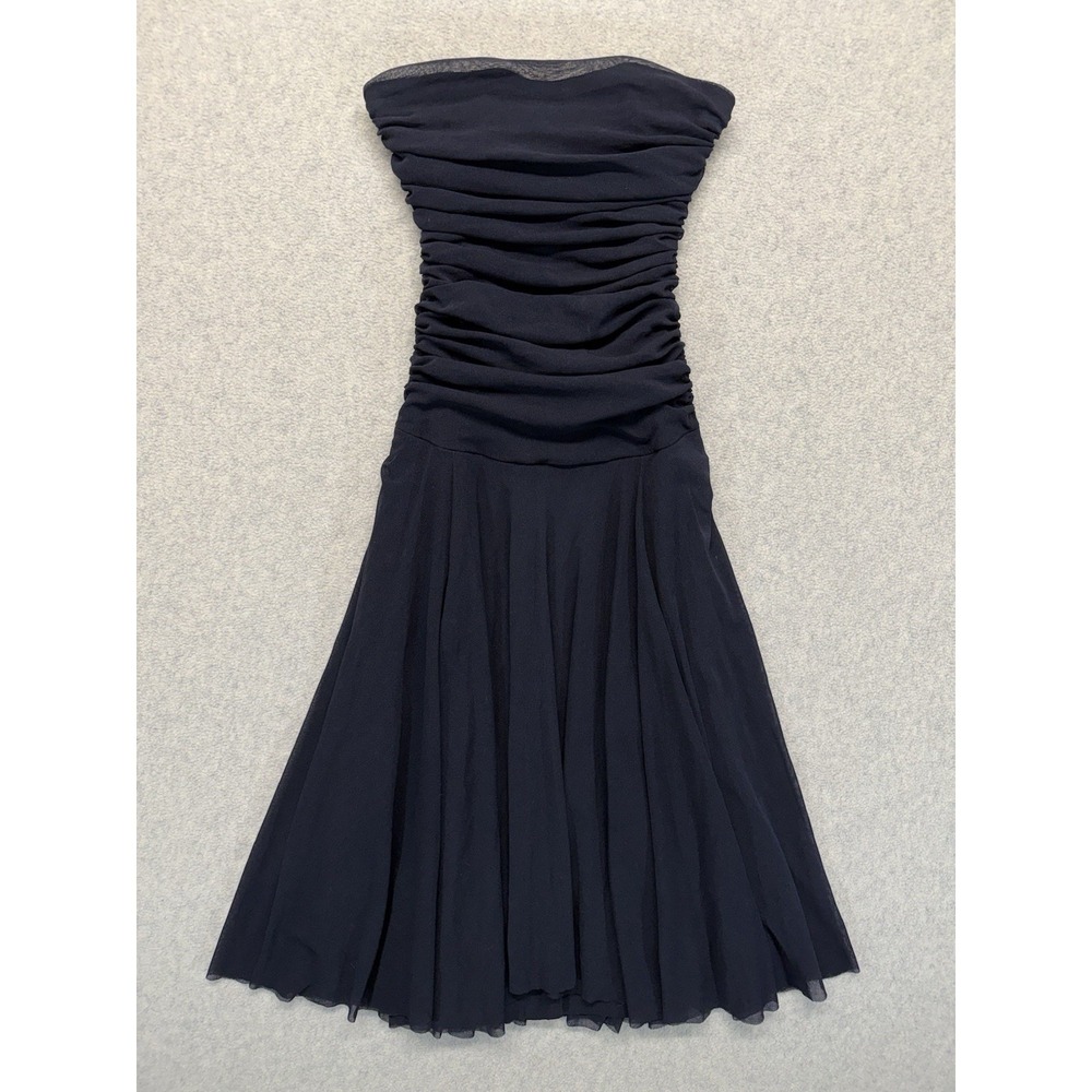 Elana Kattan Strapless Ruched Midi Dress Black Chiffon Formal Women's XS